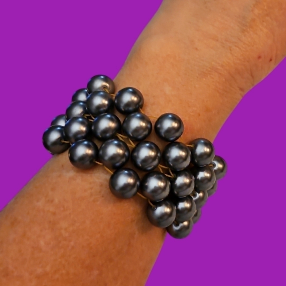 Chunky Glass Peacock Pearl Braided Stretch Bracelet